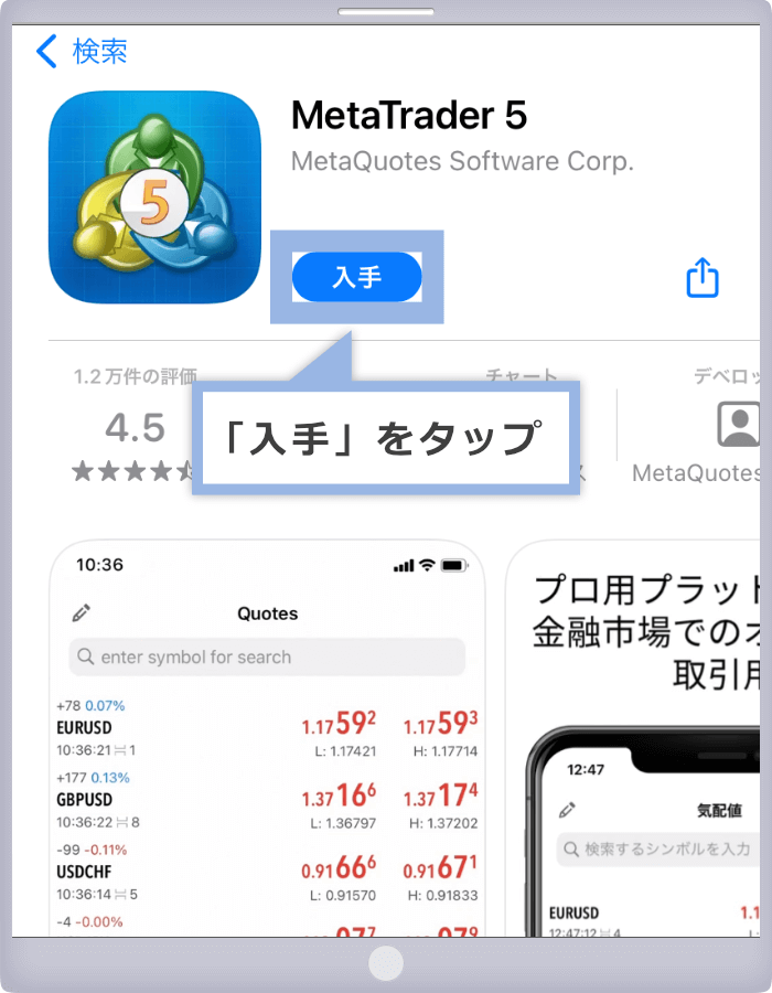 FXGTのMT4/MT5アプリの詳細画面（iOS）