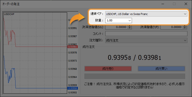 MT4 オーダー発注画面
