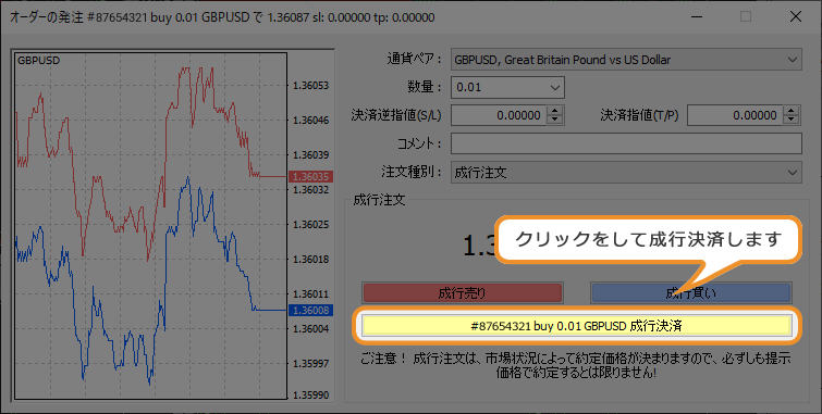 MT4 成り行き決済