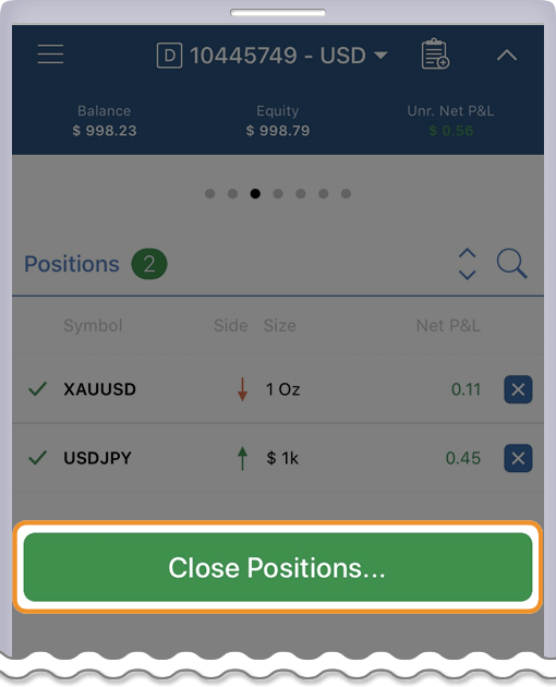  cTraderのClose Positionボタン