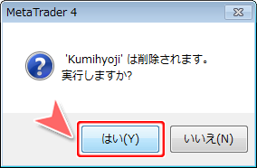 MetaTrader4 チャートの組表示の削除確認画面